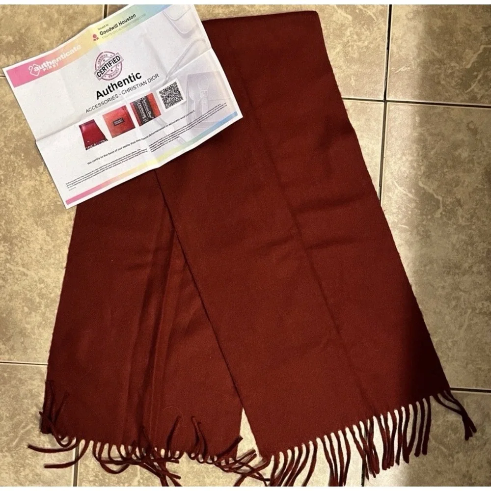 Christian Dior 100% Cashmere Scarf Red Fringe‎ Wrap w/ COA Authentic